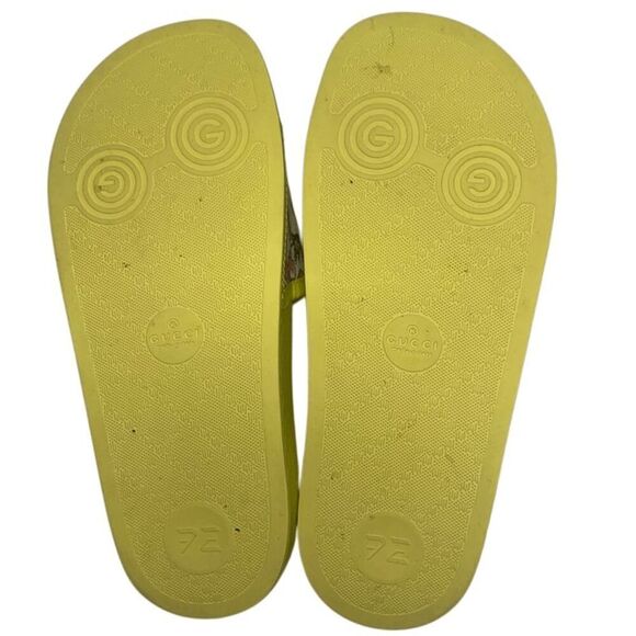 Gucci Canvas Flora Print Slide Sandal EU 36.5 US 6.5 Fluorescent Neon Yellow - Picture 9 of 10